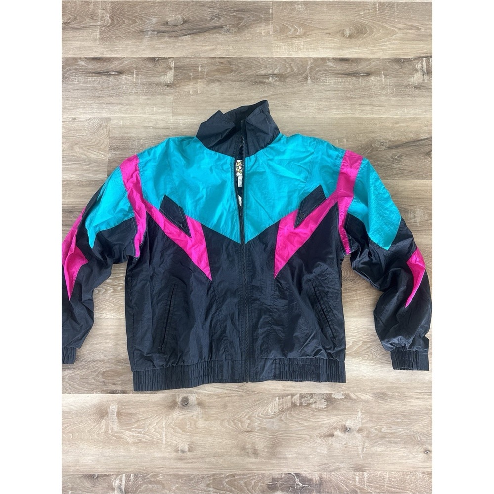 VTG 90's Color‎ Block Wind Breaker Track Jacket Back Pink And Teal One Size